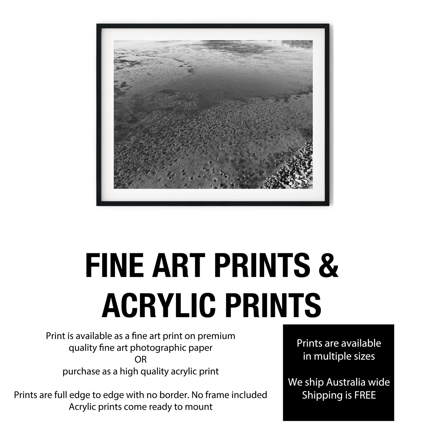 Low Tide Mudflat Textures Black and White Print
