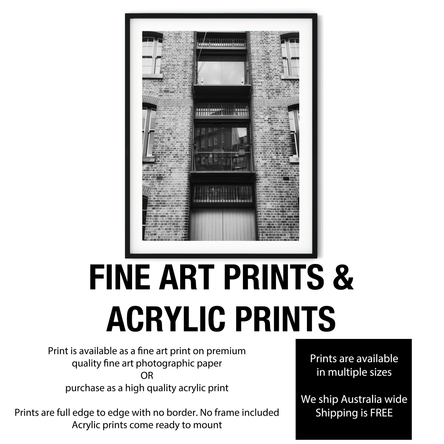Industrial Brick Warehouse Facade Black and White Print