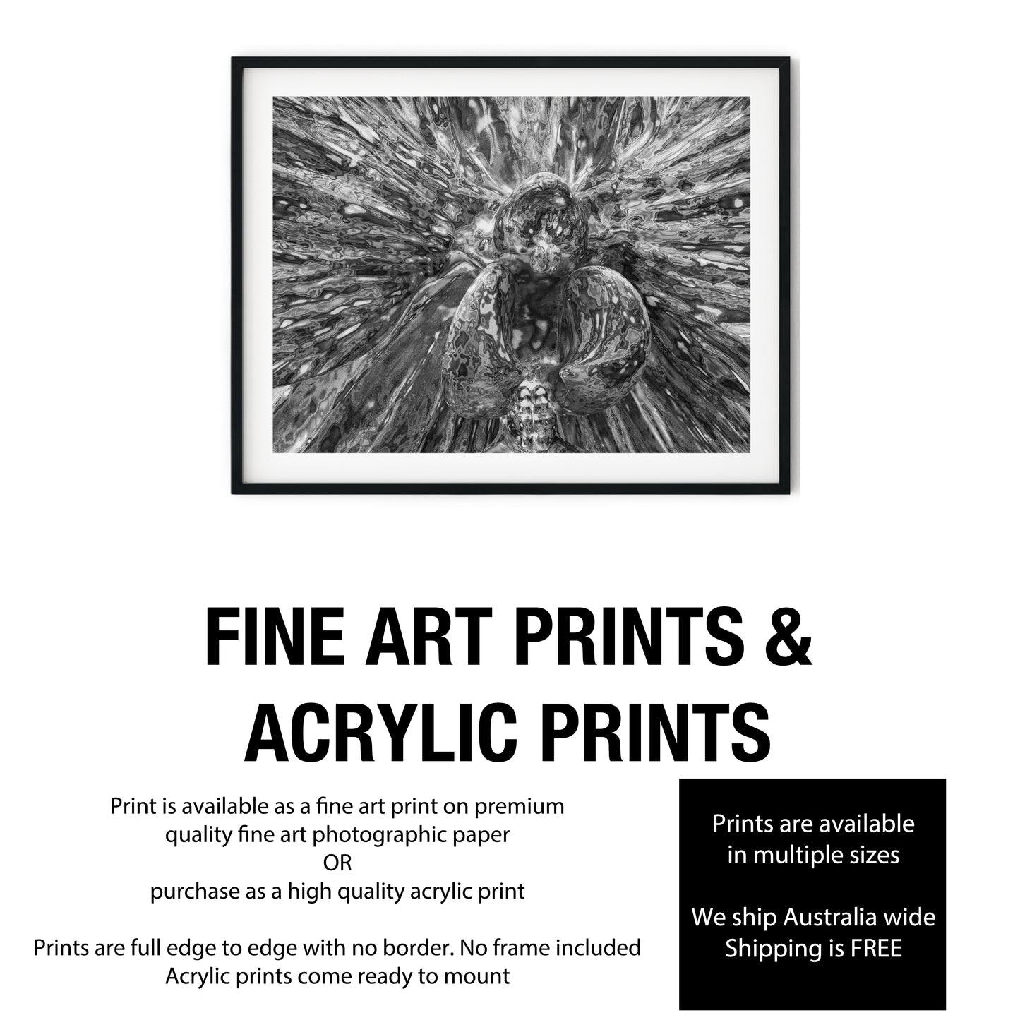 Abstract Metallic Orchid Bloom Black and White Print
