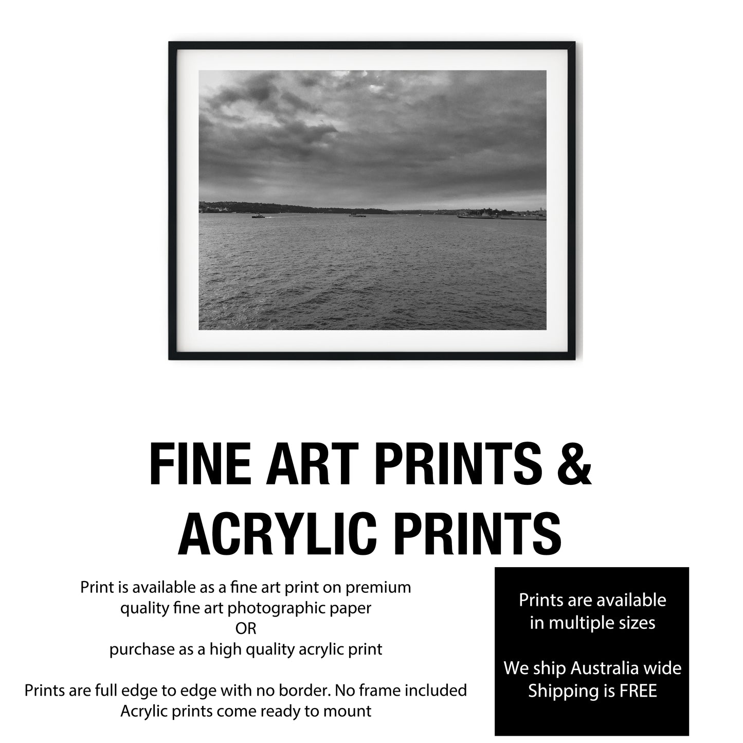 Dramatic Overcast Sydney Harbour Black and White Print