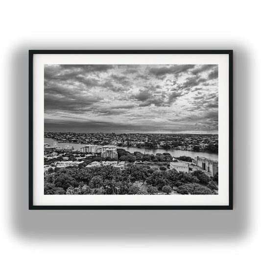 Aerial View of New Farm Brisbane Black and White Print