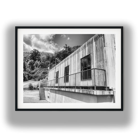 Kaitoke Waterworks Building Black and White Print