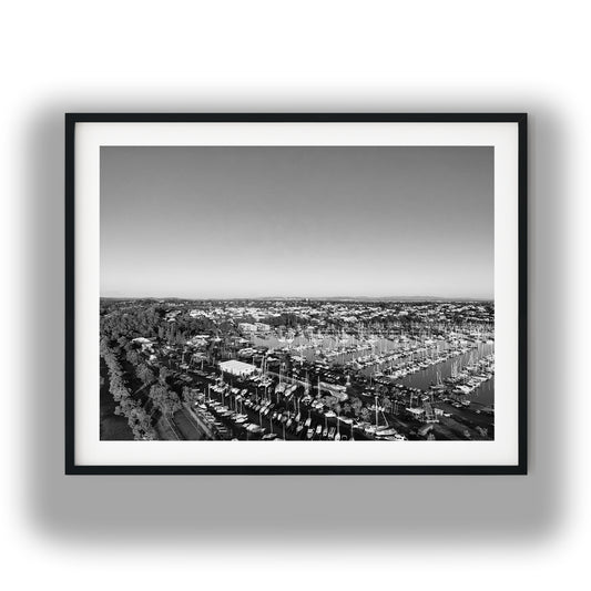 Manly Harbour Marina Aerial View Black and White Print