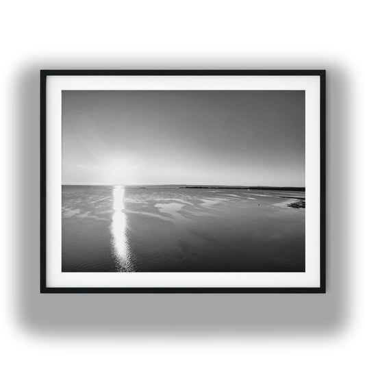 Moreton Bay Coastal Sunrise Black and White Print