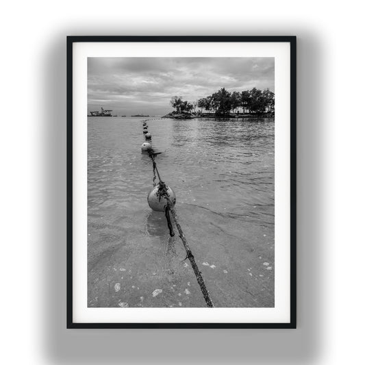 Floating Buoy Line Coastal Black and White Print