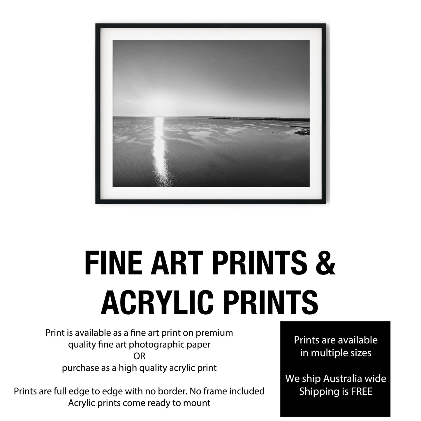 Moreton Bay Coastal Sunrise Black and White Print