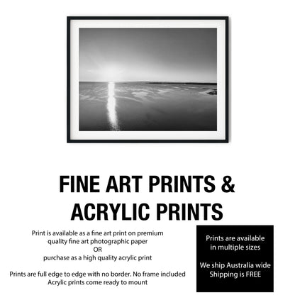 Moreton Bay Coastal Sunrise Black and White Print
