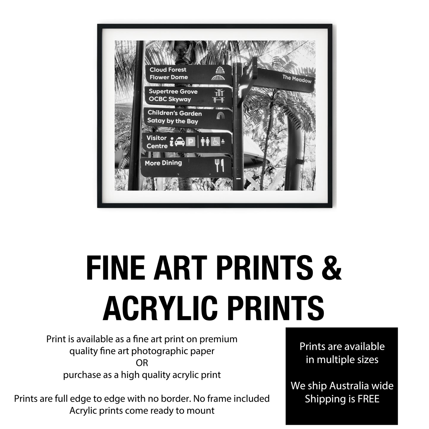 Gardens by the Bay Directional Sign Black and White Print