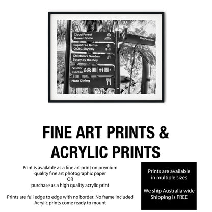 Gardens by the Bay Directional Sign Black and White Print