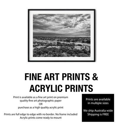 Aerial View of New Farm Brisbane Black and White Print