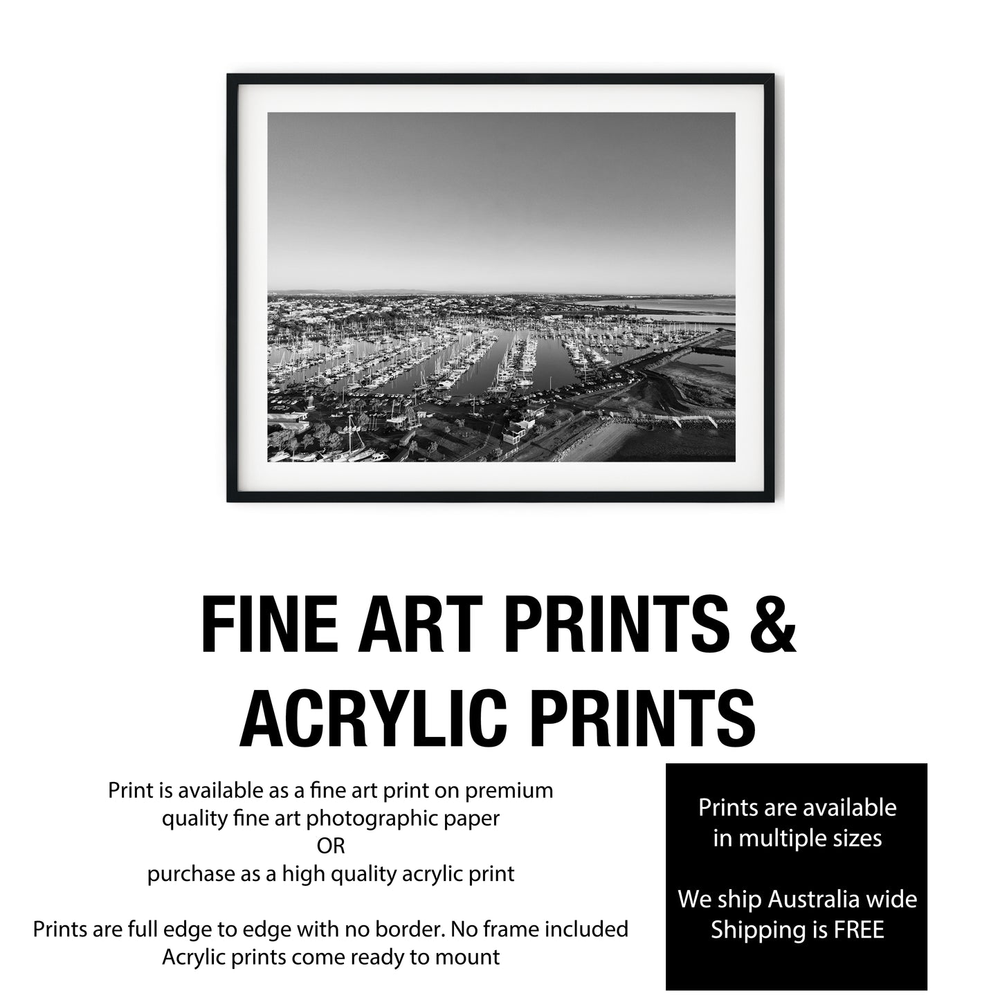 Aerial Black and White Print of Manly Harbour Queensland Black and White Print