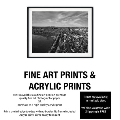 Inspiration Point Aerial Harbor View Manly Brisbane Black and White Print
