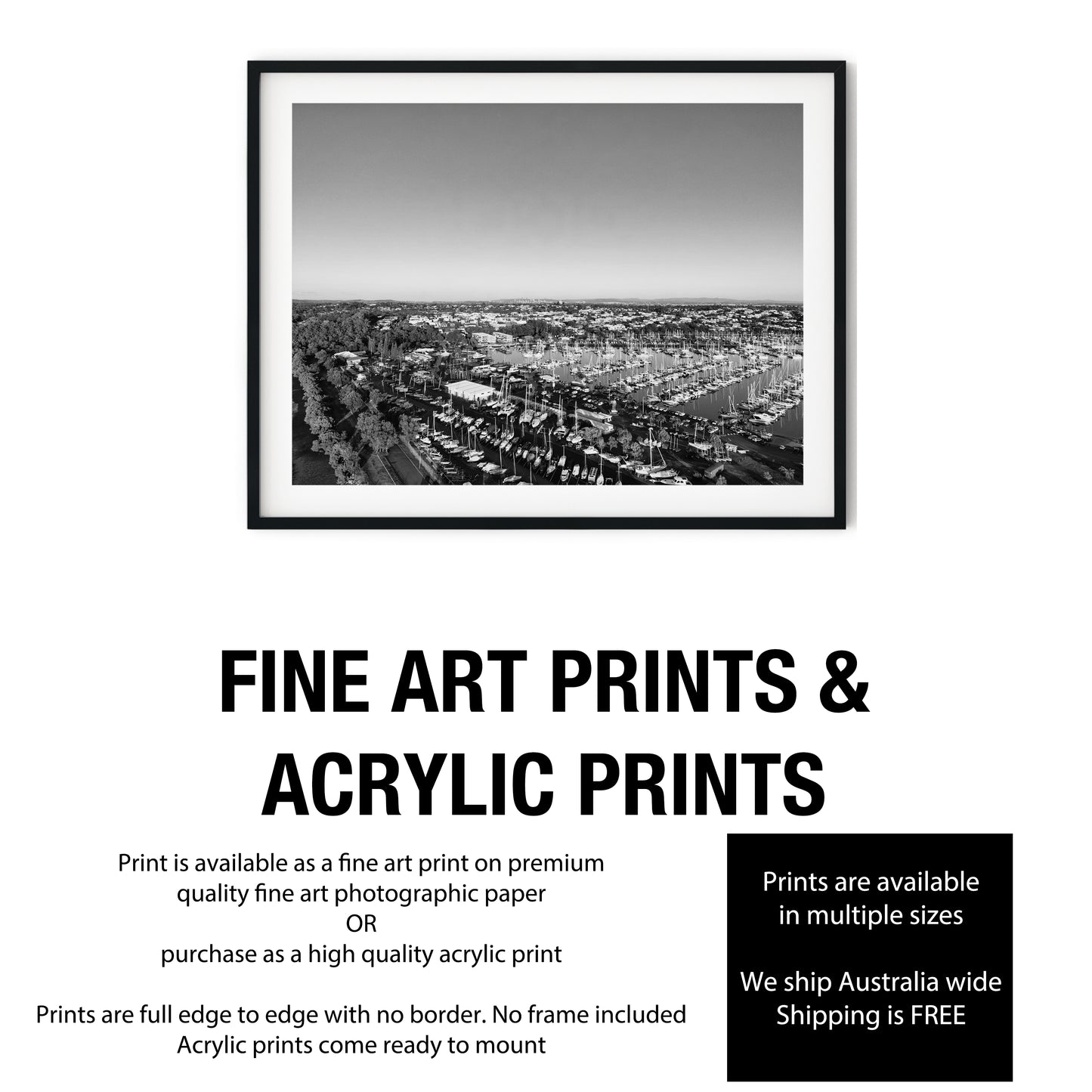 Manly Harbour Marina Aerial View Black and White Print