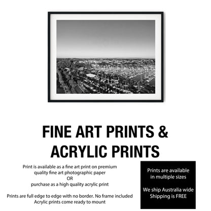 Manly Harbour Marina Aerial View Black and White Print