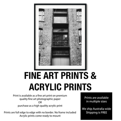 Industrial Brick Warehouse Facade Black and White Print