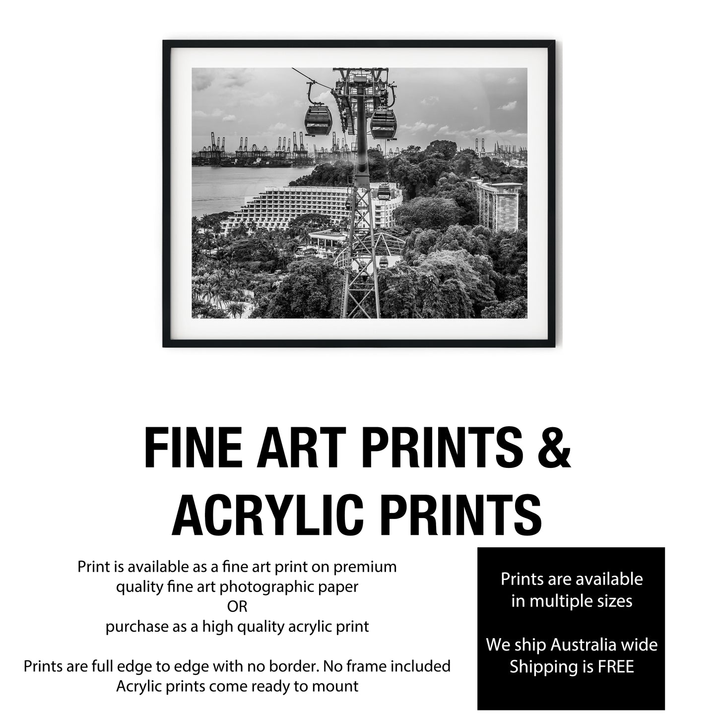 Sentosa Island Cable Car Black and White Print