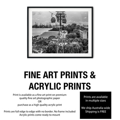 Sentosa Island Cable Car Black and White Print