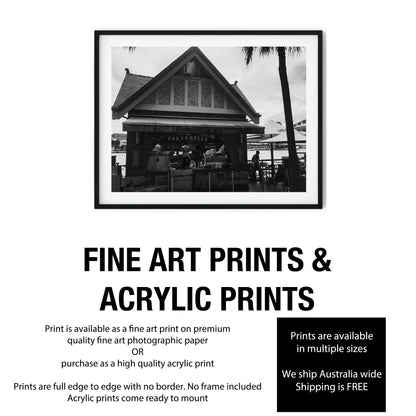 Portobello Caffe Waterfront Kiosk Black and White Print