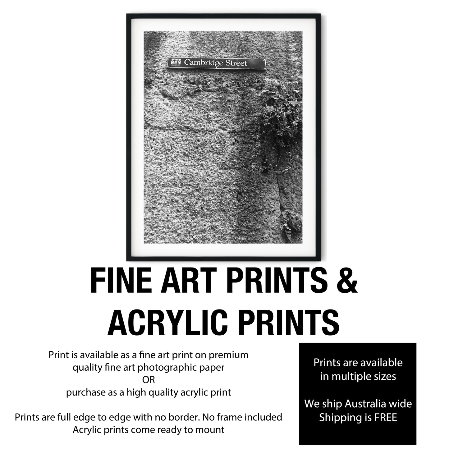 Cambridge Street Sign on Textured Wall Photo Print Black and White Print