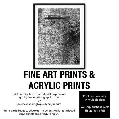 Cambridge Street Sign on Textured Wall Photo Print Black and White Print