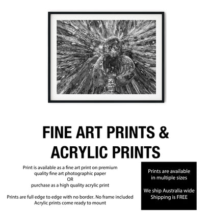 Abstract Metallic Orchid Bloom Black and White Print