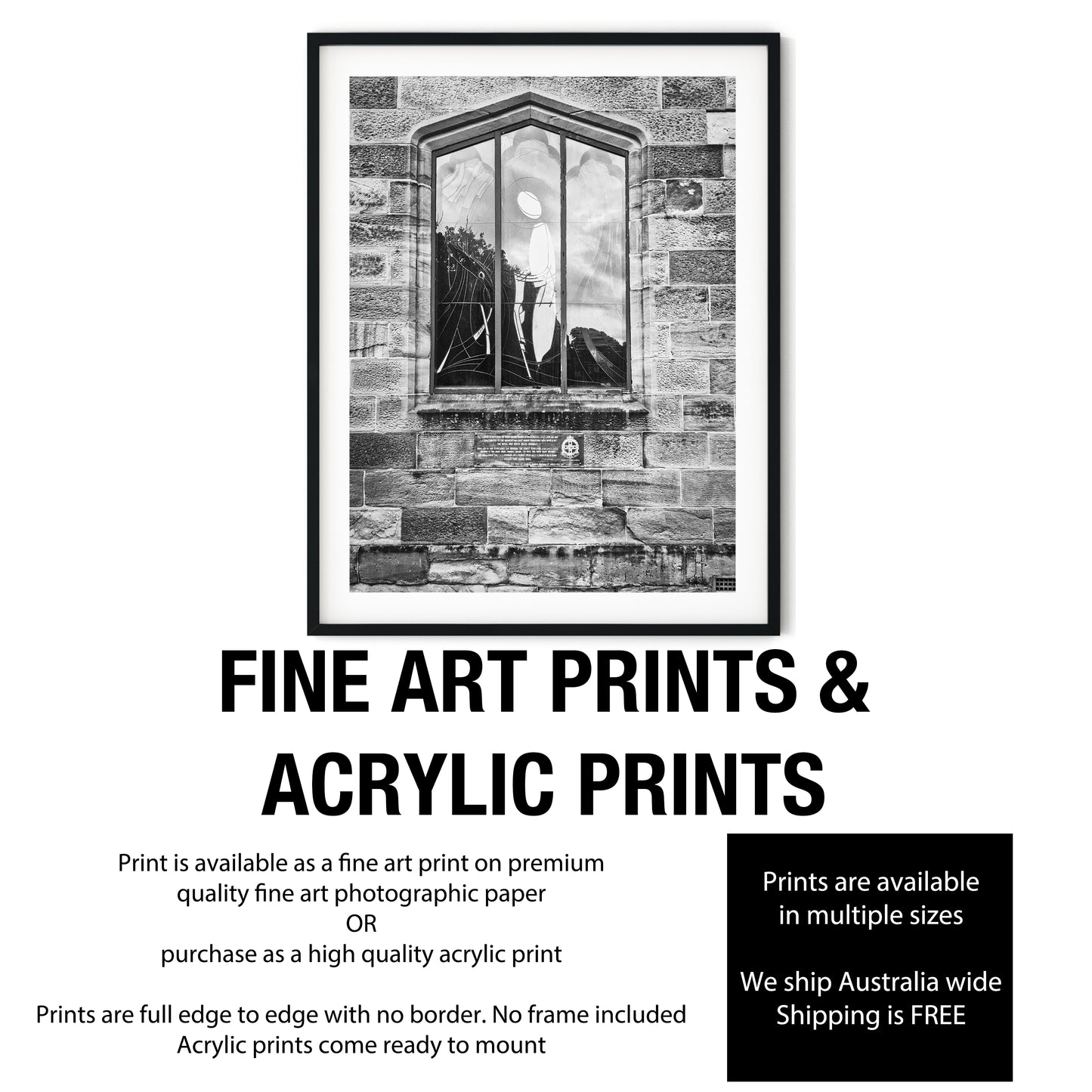 Memorial Stained Glass Window in Sandstone Black and White Print