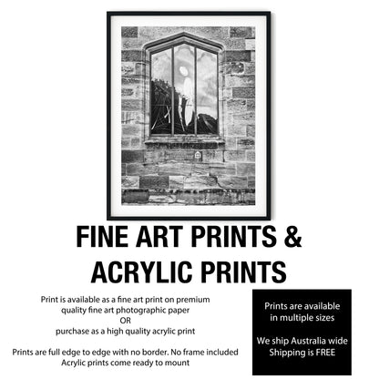 Memorial Stained Glass Window in Sandstone Black and White Print