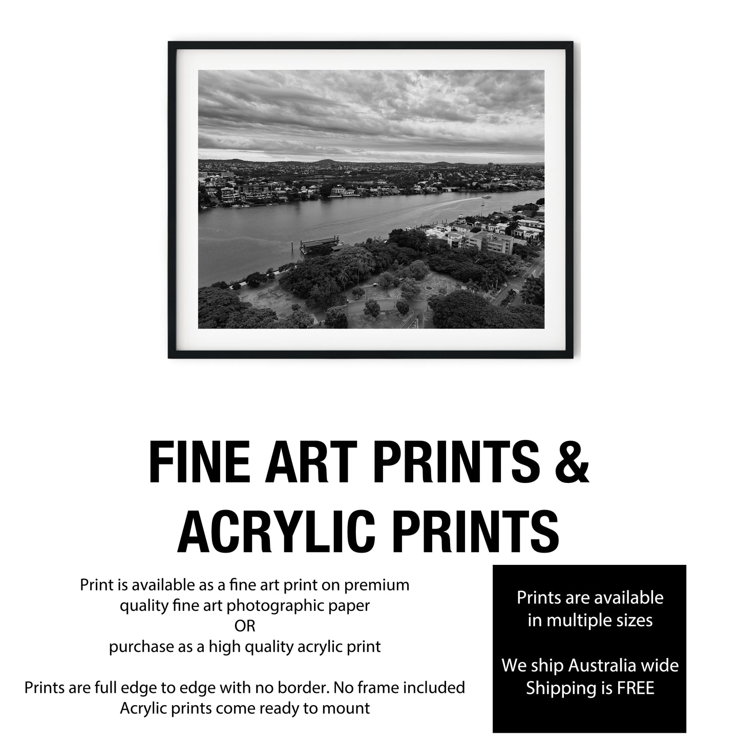 Brisbane River from New Farm Black and White Print
