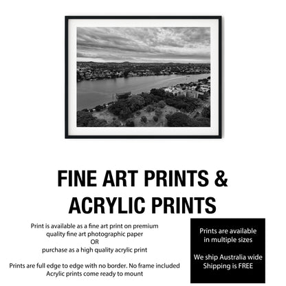 Brisbane River from New Farm Black and White Print