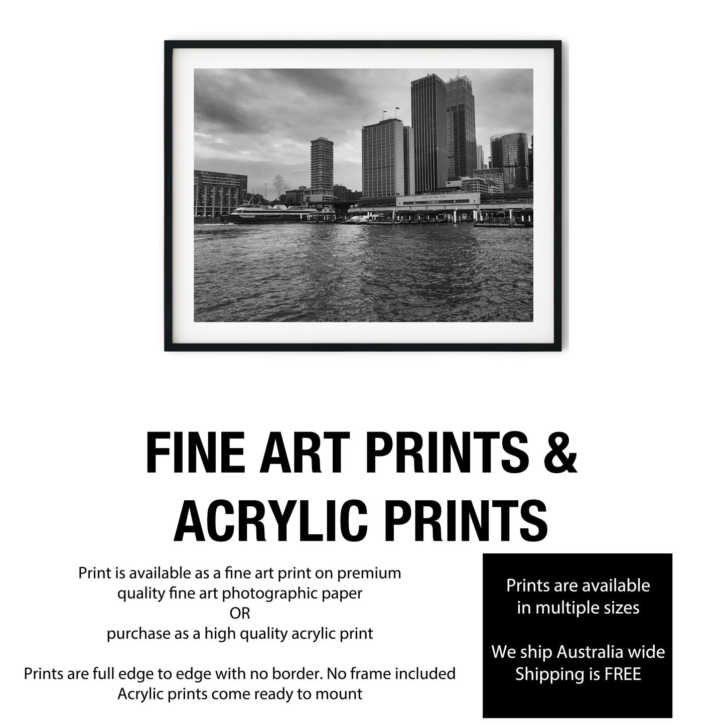 Circular Quay Sydney Skyline Black and White Print