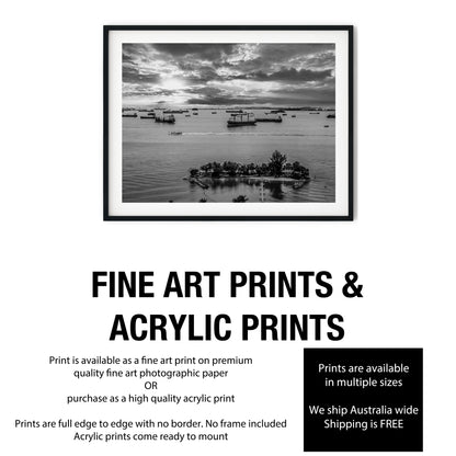 Sentosa Island Cargo Ships Black and White Print