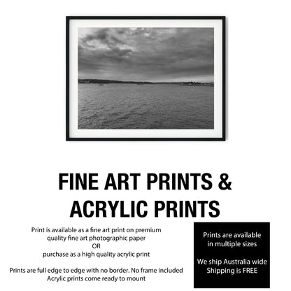 Dramatic Overcast Sydney Harbour Black and White Print