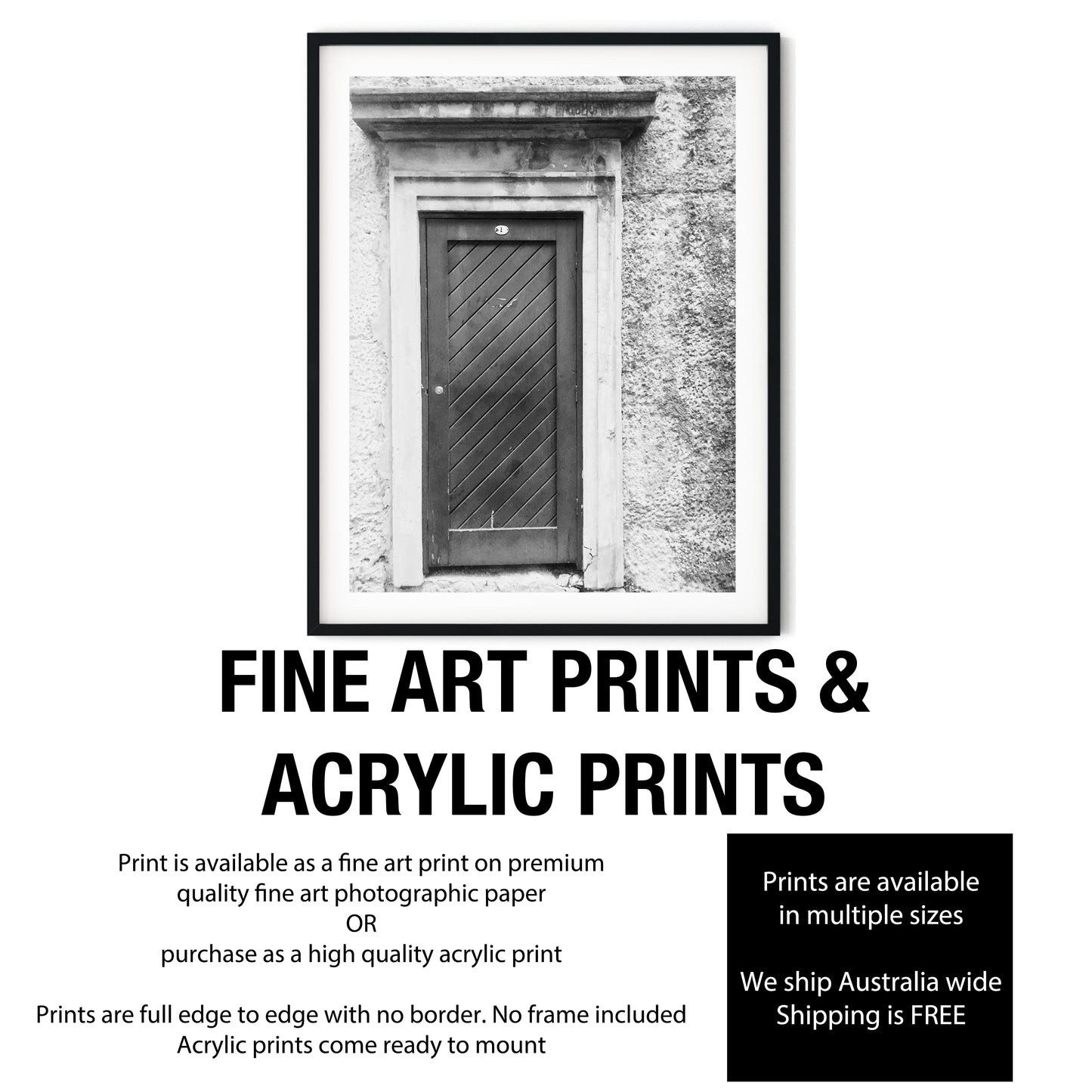 Rustic Diagonal Wooden Door Black and White Print