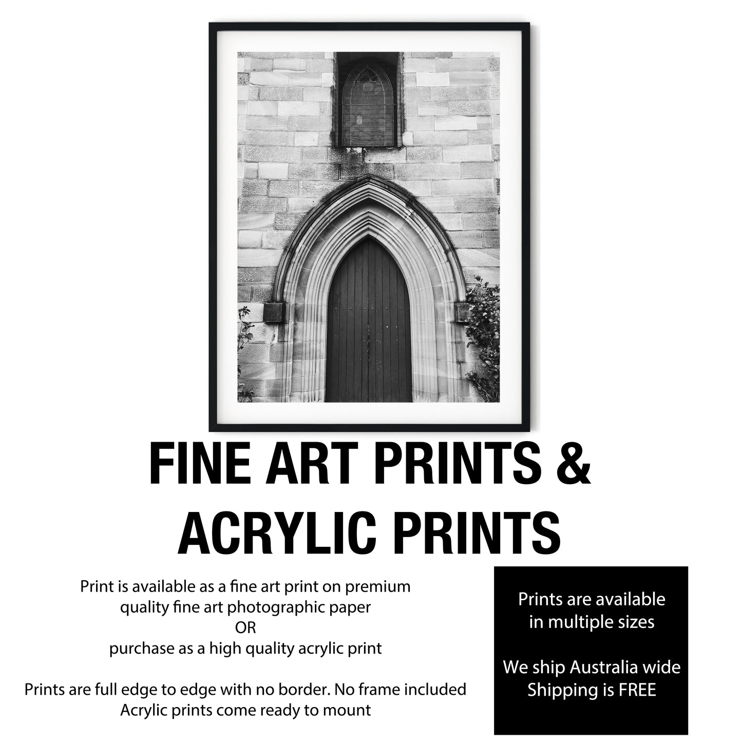 St Patrick's Church Hill Sydney Gothic Archway Black and White Print