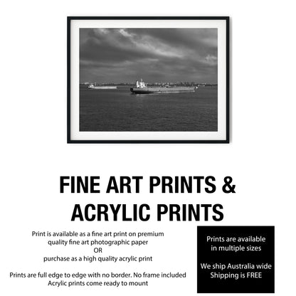 Ships In Singapore Harbour Black and White Print