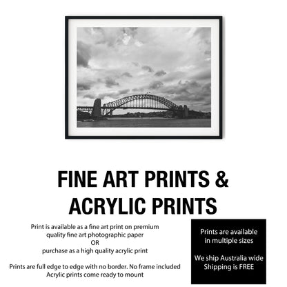 Sydney Harbour Bridge Under Dramatic Sky Black and White Print