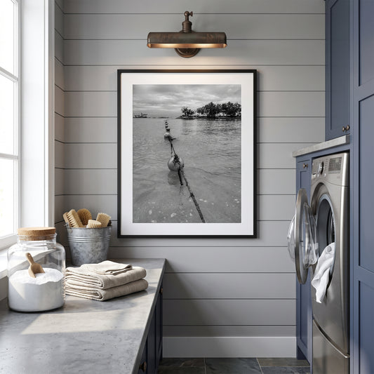 Floating Buoy Line Coastal Black and White Print