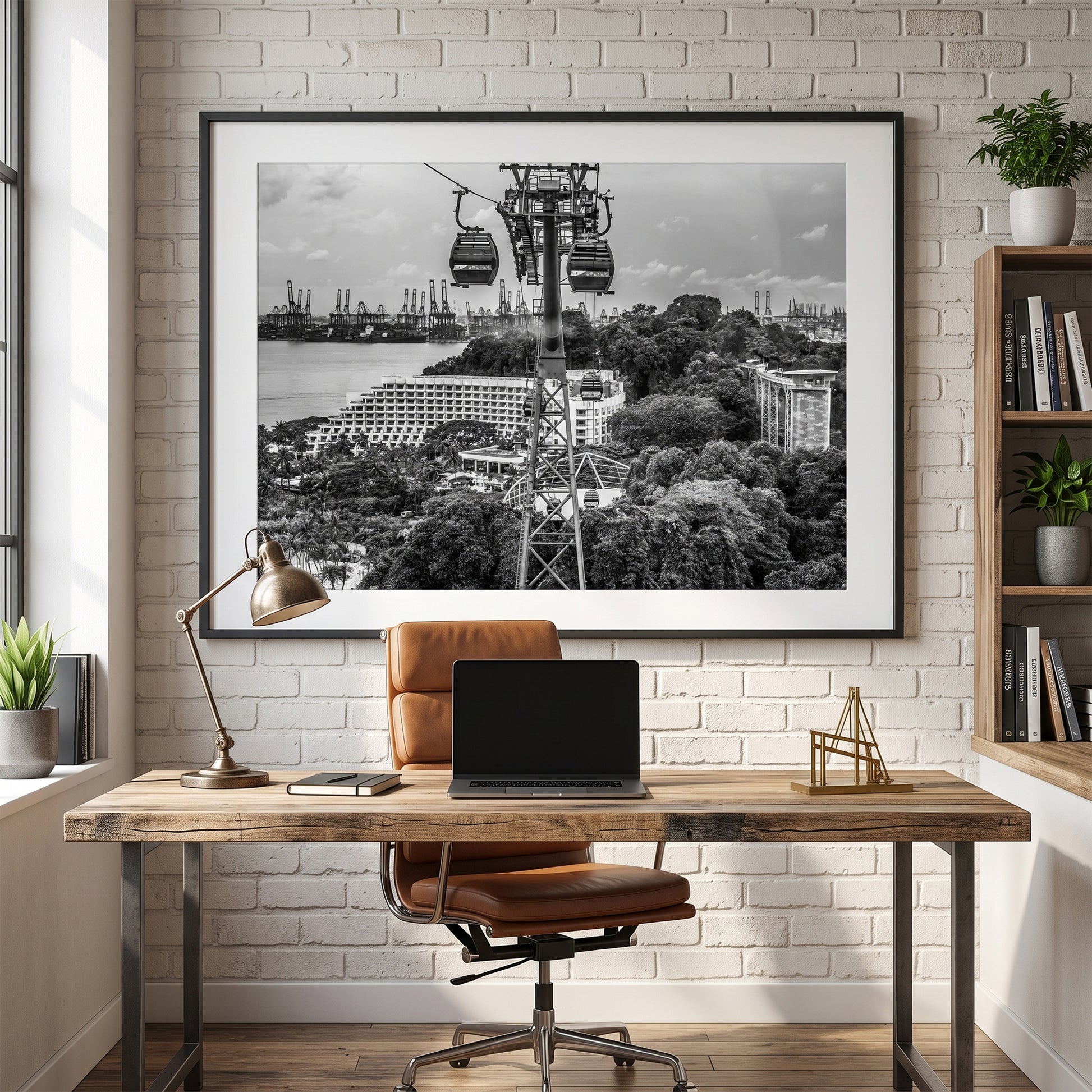 Sentosa Island Cable Car Black and White Print