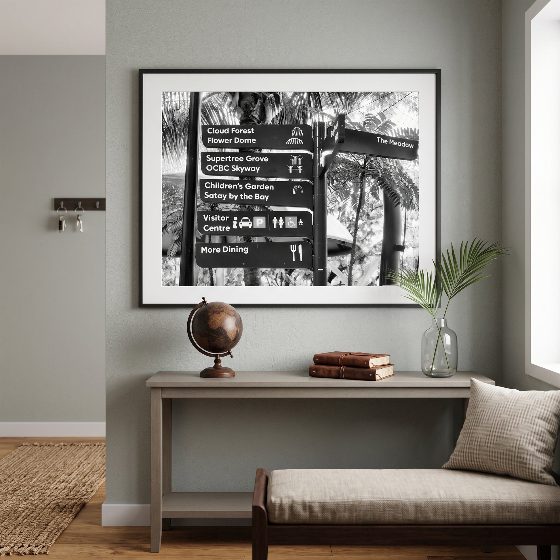 Gardens by the Bay Directional Sign Black and White Print