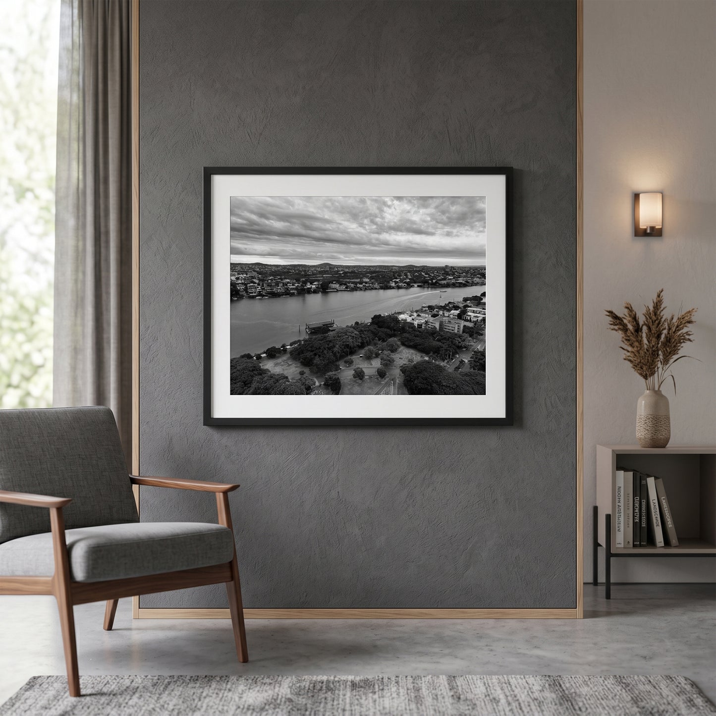 Brisbane River from New Farm Black and White Print