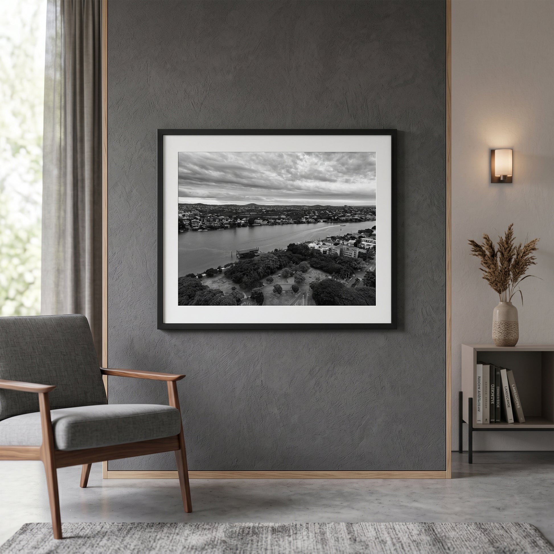Brisbane River from New Farm Black and White Print