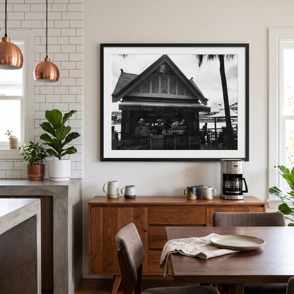 Portobello Caffe Waterfront Kiosk Black and White Print