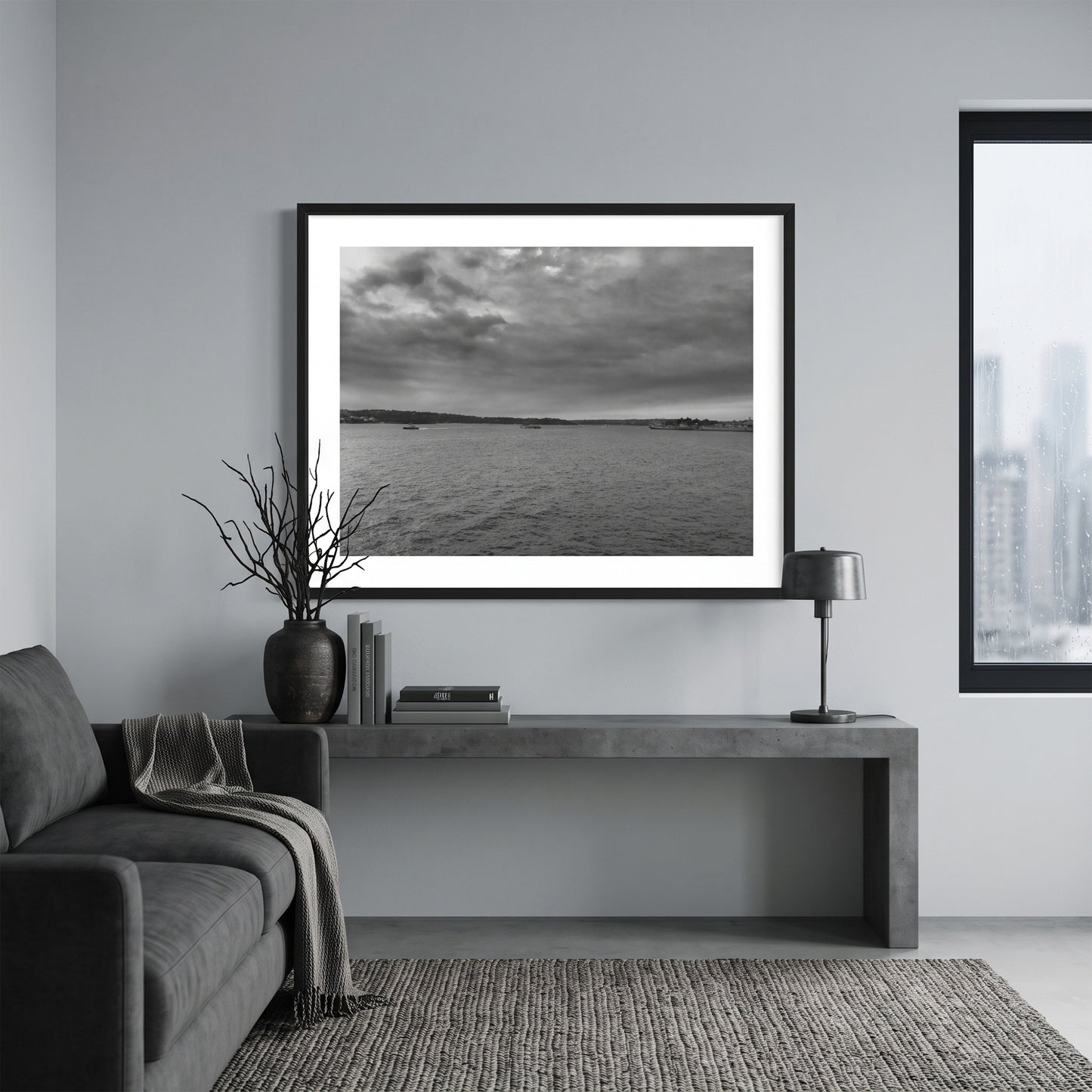 Dramatic Overcast Sydney Harbour Black and White Print