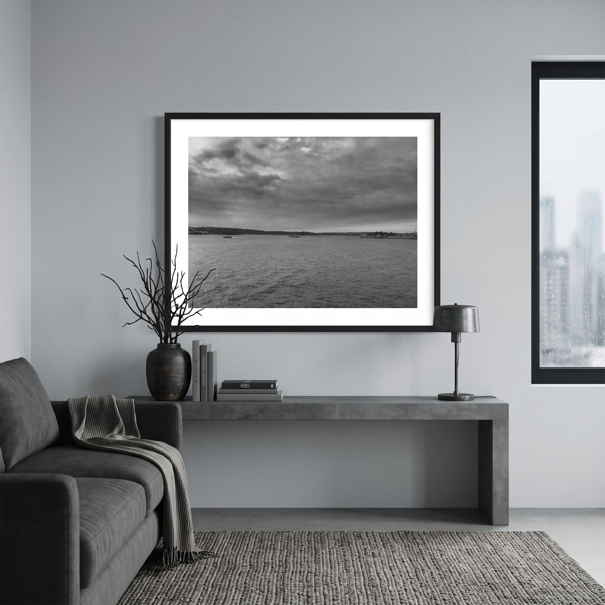Dramatic Overcast Sydney Harbour Black and White Print