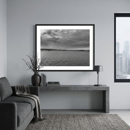 Dramatic Overcast Sydney Harbour Black and White Print