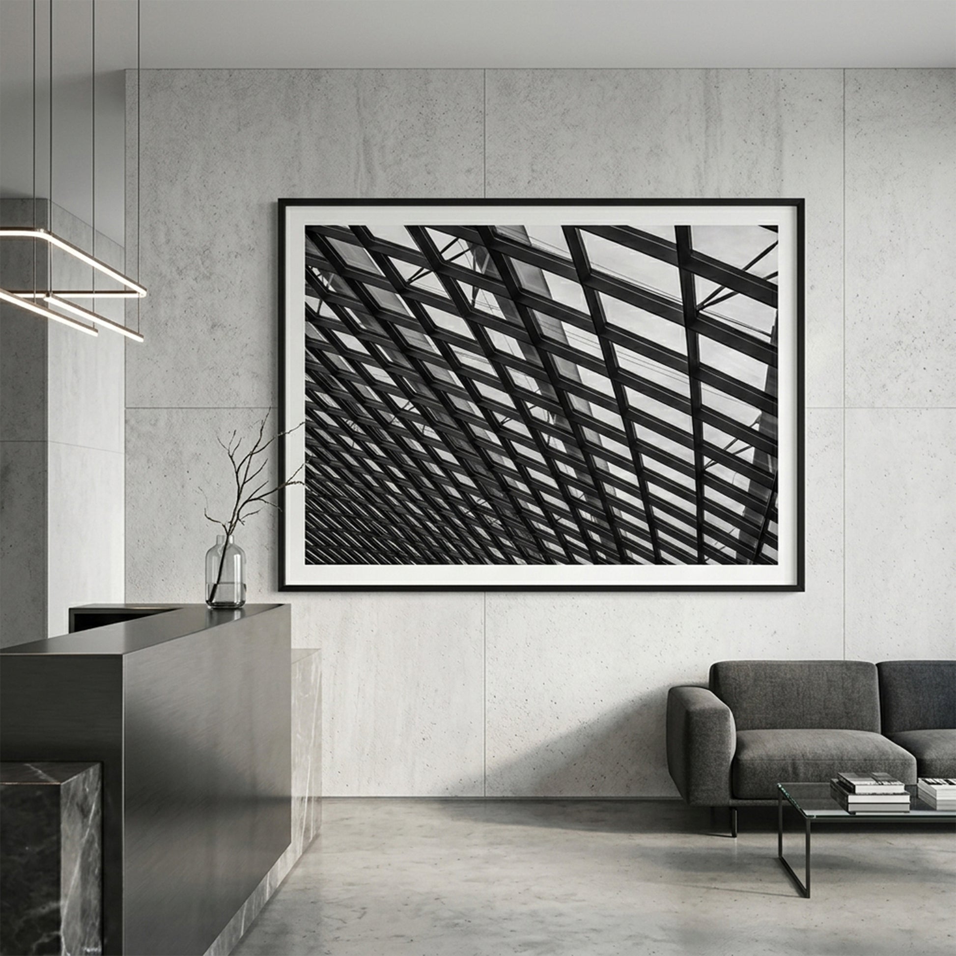 Geometric Glass Skylight Architecture Black and White Print