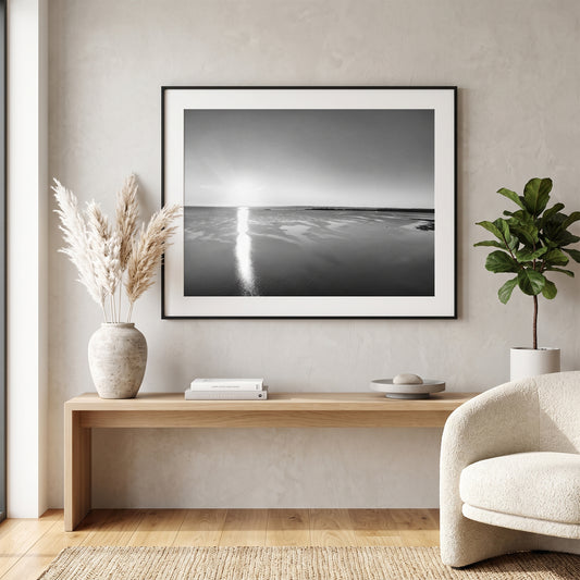 Moreton Bay Coastal Sunrise Black and White Print