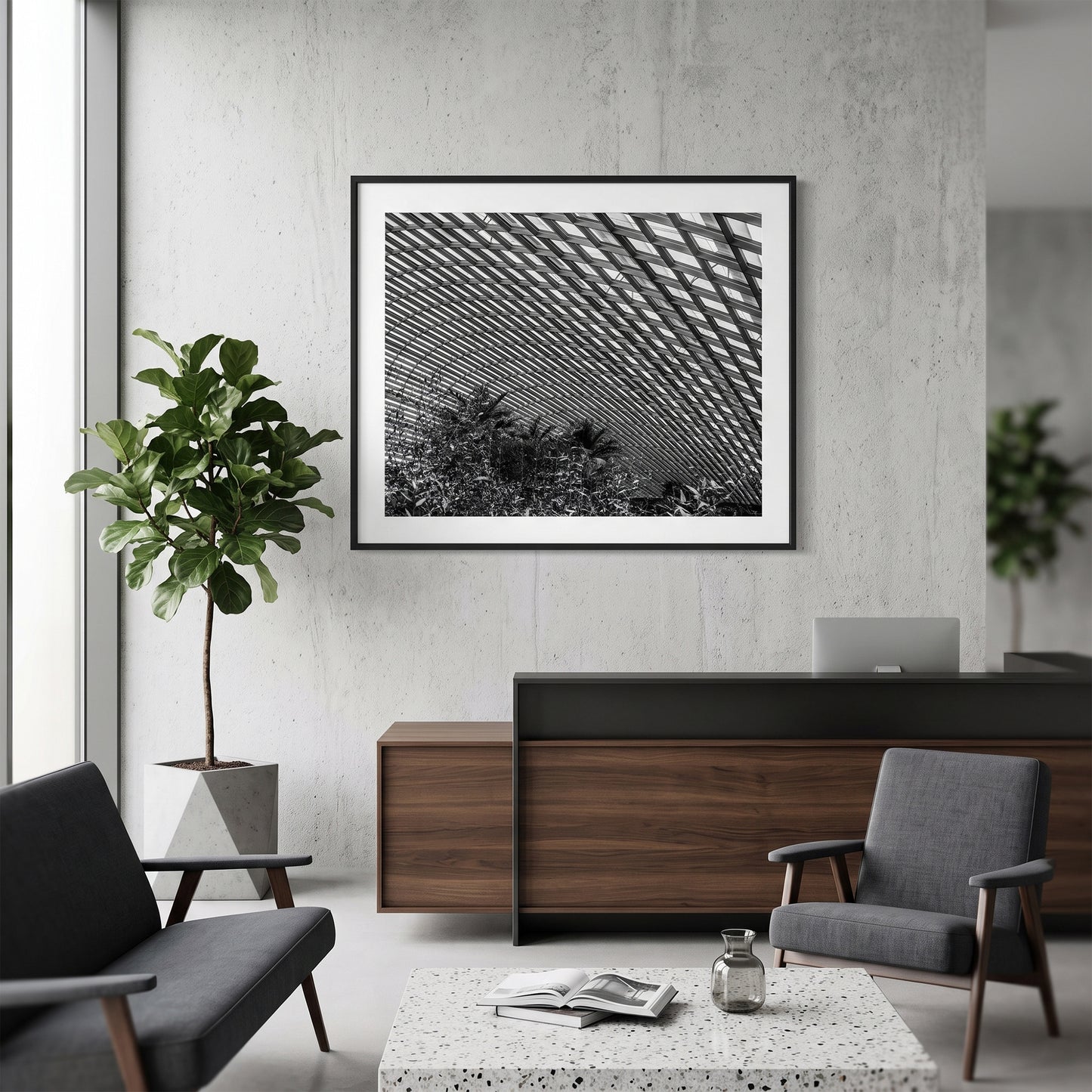Curved Glass Conservatory Dome Black and White Print
