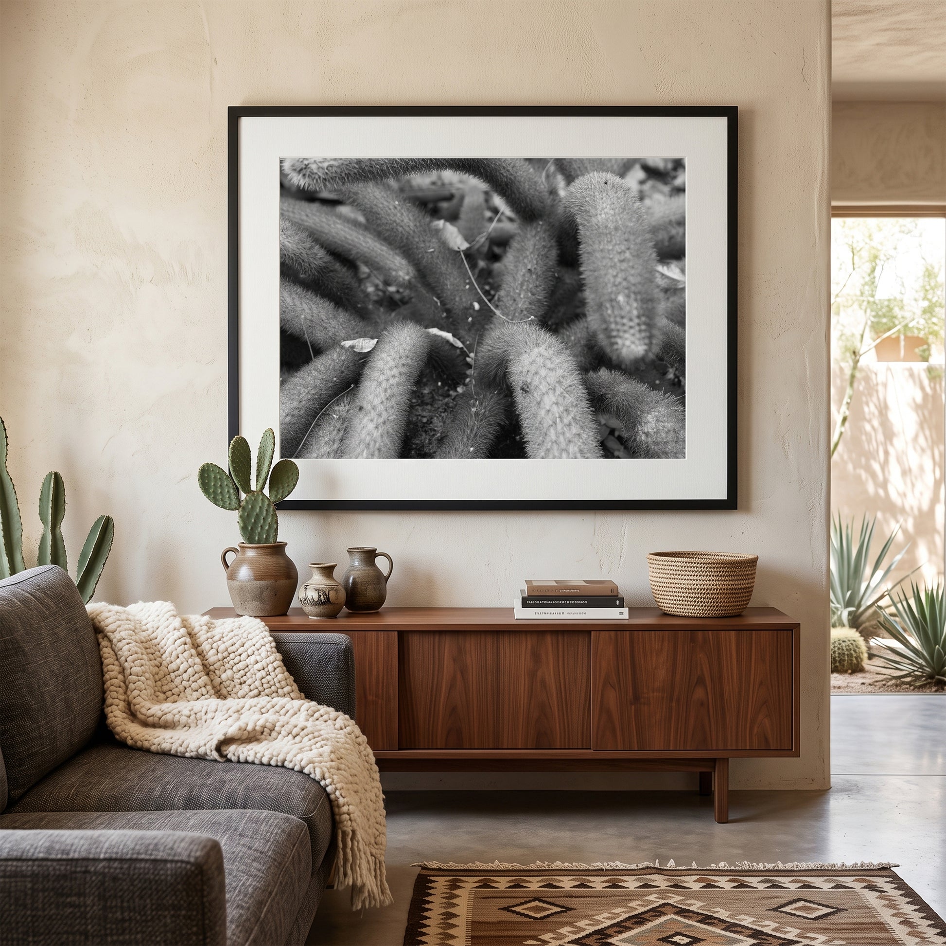 Creeping Spiny Cactus Stems Black and White Print