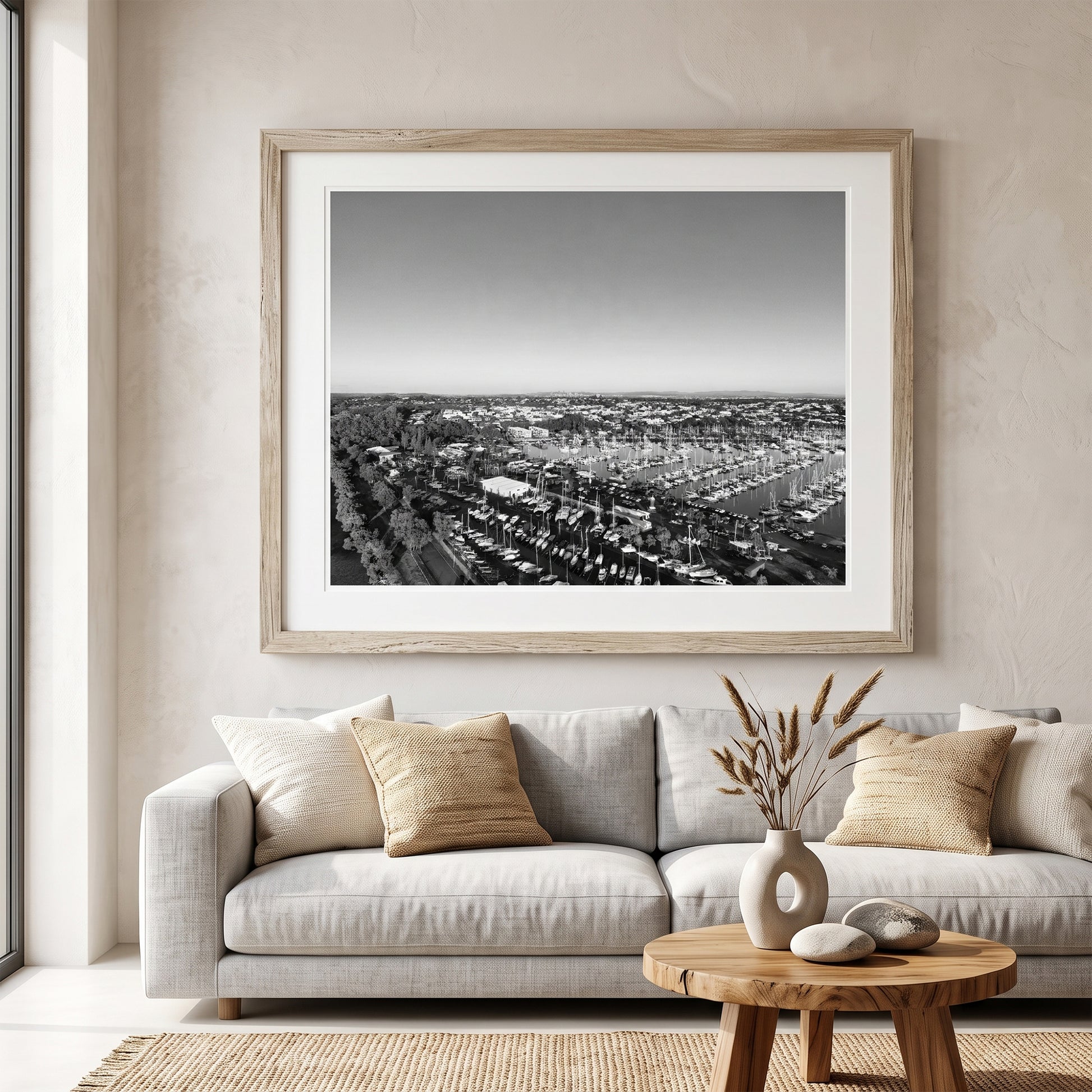 Manly Harbour Marina Aerial View Black and White Print